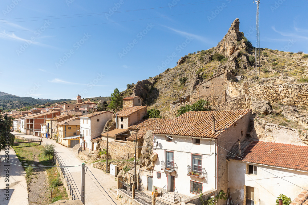 a view over La Hoz de la Vieja Town, province of Teruel, Aragon, Spain