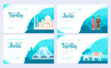 India country ornament travel tour concept. Traditional culture brochure card set. Ethnic template of flyear, web banner, ui header, enter site. Layout invintation modern slider