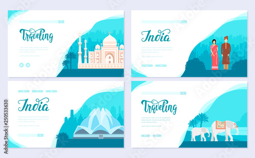 India country ornament travel tour concept. Traditional culture brochure card set. Ethnic template of flyear, web banner, ui header, enter site. Layout invintation modern slider