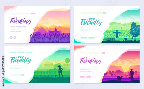 Farming life brochure cards set. Take care of the garden template of flyear, web banner, ui header, enter site. Invitation concept background. Layout illustration modern slider page