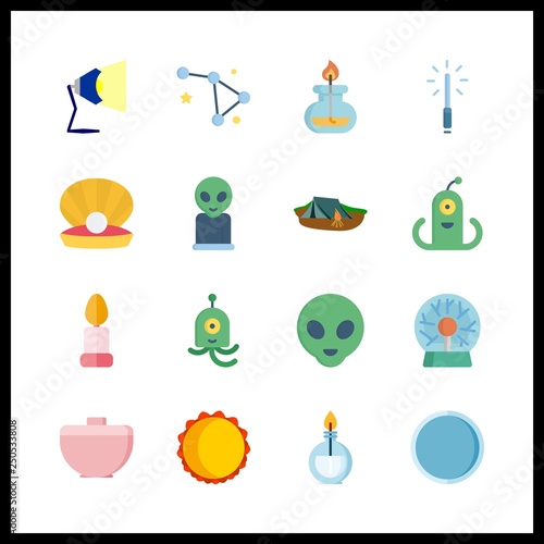 16 glow icon. Vector illustration glow set. crucible and lightsaber icons for glow works