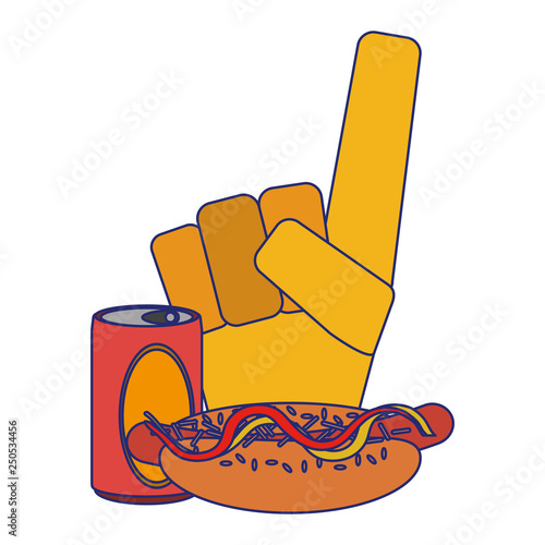 sport flang glove with soda and hot dog
