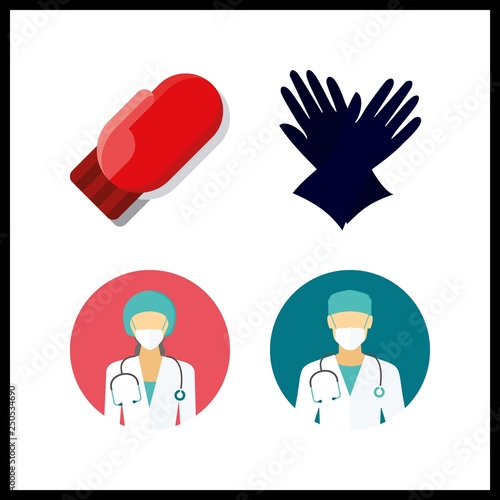 4 glove icon. Vector illustration glove set. surgeon and gloves icons for glove works