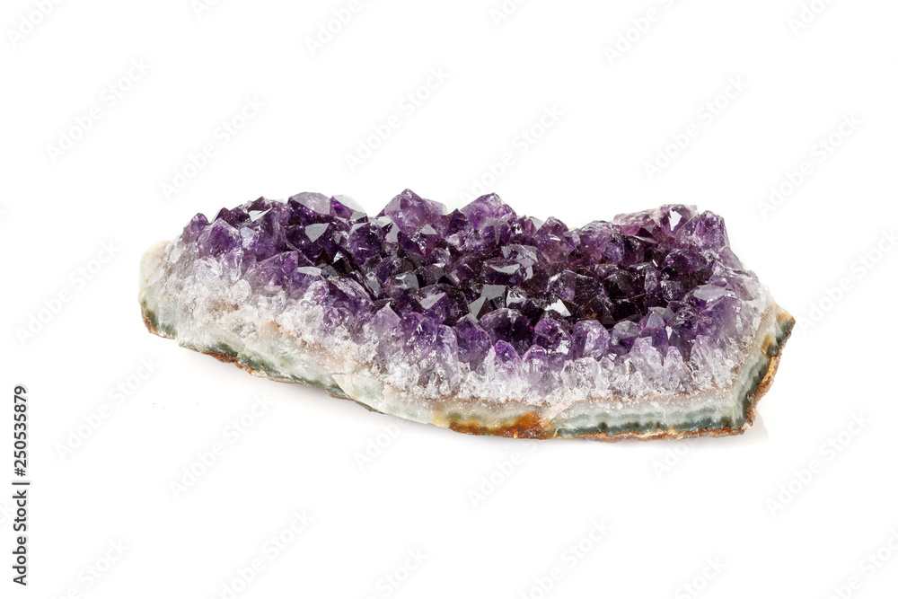 Amethyst Crystal Druse macro mineral on white background close up Amethyst Crystal Druse macro mineral on white background close up