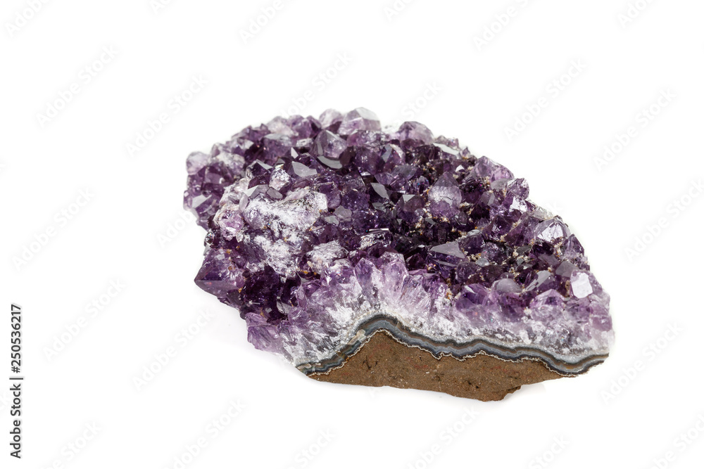 Amethyst Crystal Druse macro mineral on white background close up Amethyst Crystal Druse macro mineral on white background close up