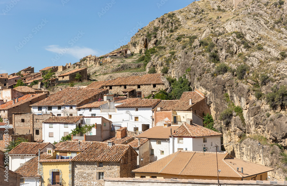 old houses in La Hoz de la Vieja village, province of Teruel, Aragon, Spain