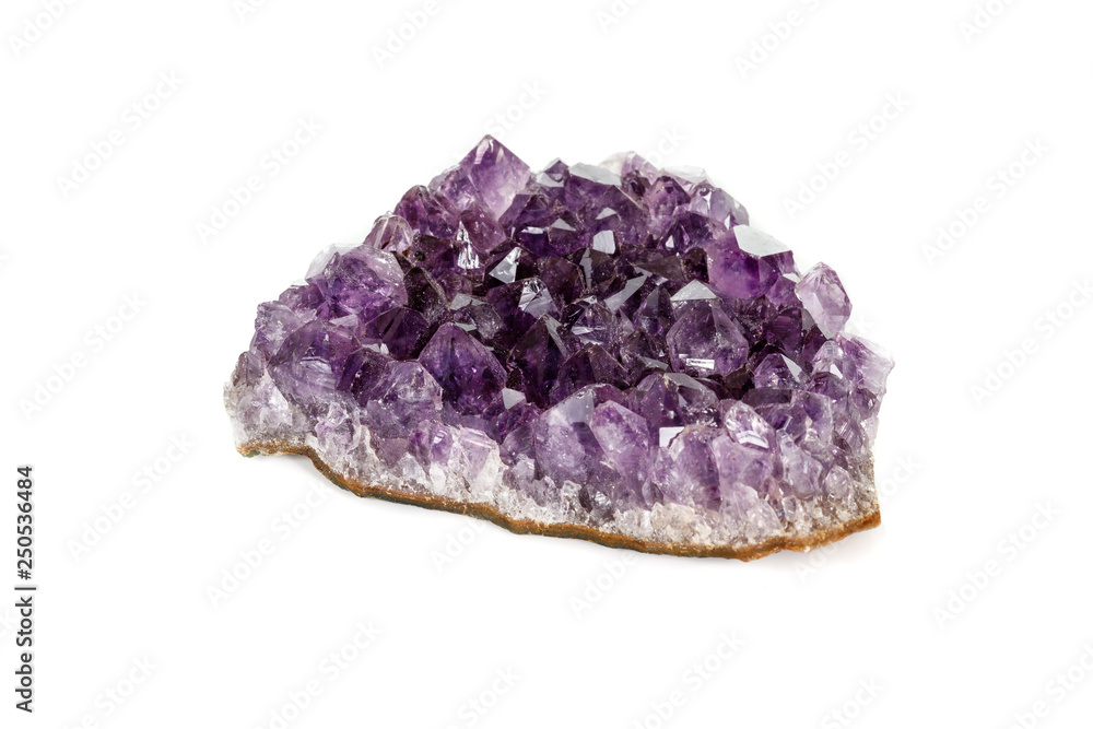 Amethyst Crystal Druse  macro mineral on white background close up