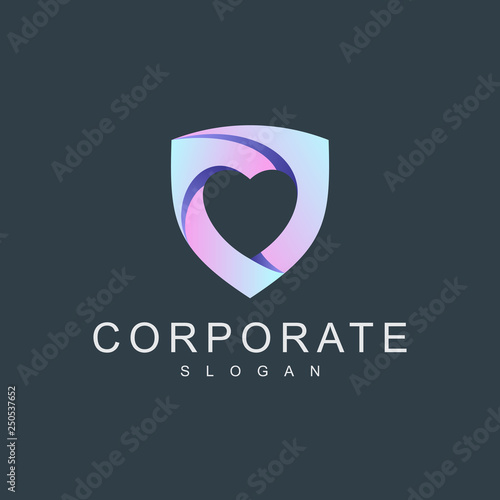 love and care logo, shield with heart logo photo