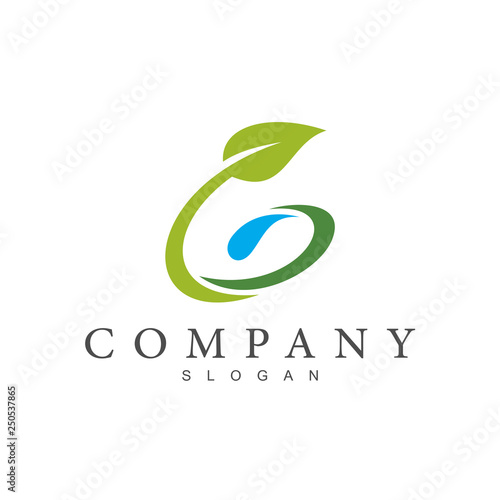 g leaf with water drop logo template