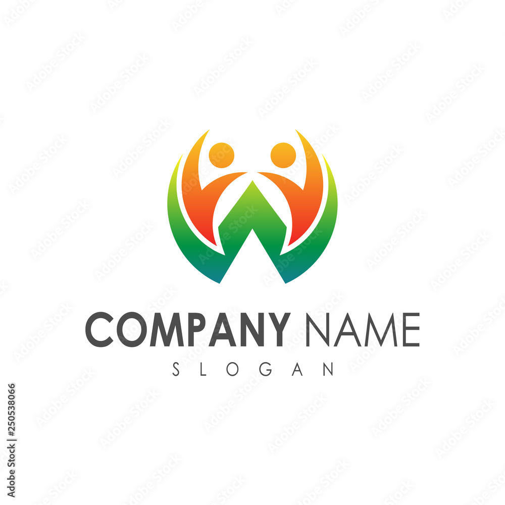 Fototapeta premium people letter w logo, healthy symbol, wellness and business name