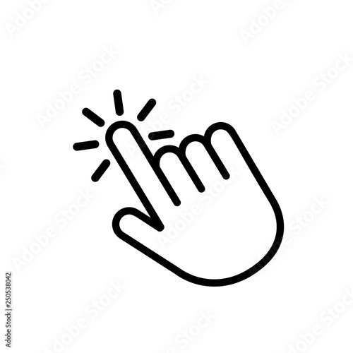 Click here the button with the hand icon. Linear icon for web sites. flat vector illustration isolated