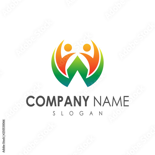 people letter w logo, healthy symbol, wellness and business name