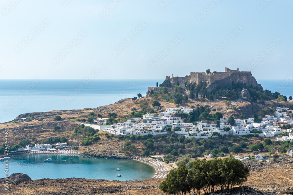 View of an ancient Greek acropolis of Lindos