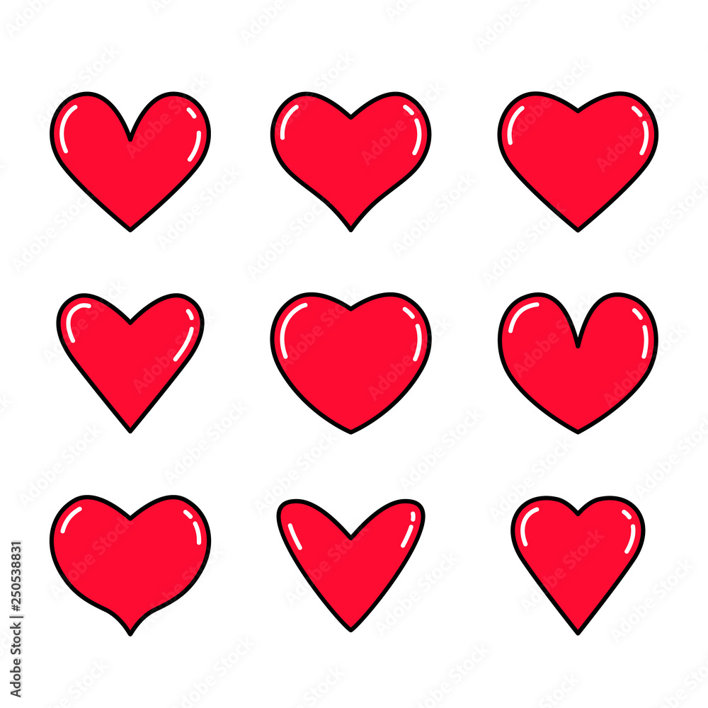 Large set of hearts icons in linear style. flat vector illustration isolated Large set of hearts icons in linear style. flat vector illustration isolated