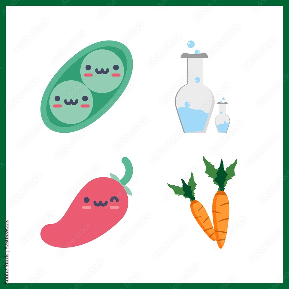 4 organic icon. Vector illustration organic set. pea and chemistry icons for organic works