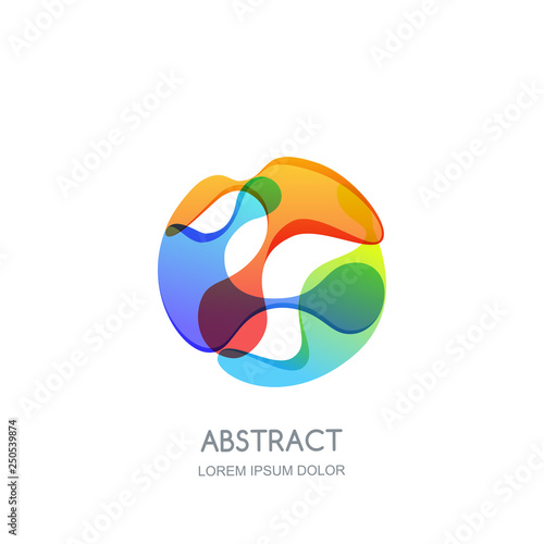 Abstract circle logo, label or emblem design template. Vector vibrant gradient icon. Fluid 3d sphere shape