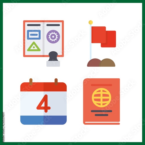 4 national icon. Vector illustration national set. passport and flag icons for national works