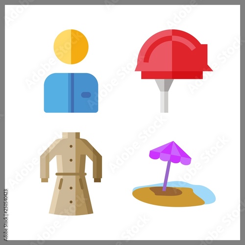 4 protective icon. Vector illustration protective set. coat and worker icons for protective works