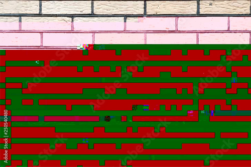 High resolution vector background representing digital image corruption, broken file data error, red and green glitch lines, and pixel artifacts for tech design.