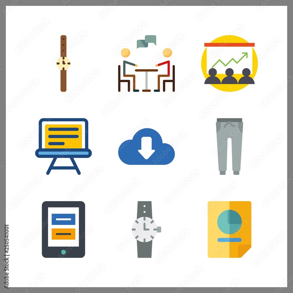 9 businessman icon. Vector illustration businessman set. presentation and trousers icons for businessman works 9 businessman icon. Vector illustration businessman set. presentation and trousers icons for businessman works
