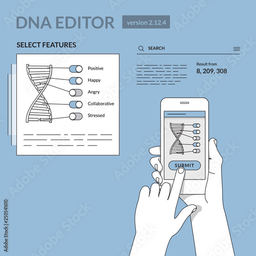 DNA settings on smart phone app. Modern illustration in linear style. 