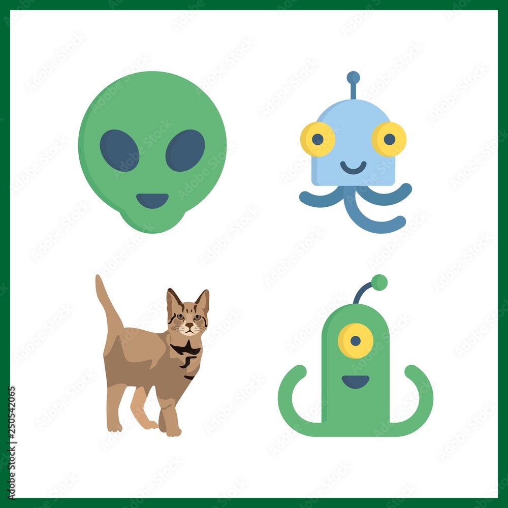 Fototapeta premium 4 grey icon. Vector illustration grey set. cat and alien icons for grey works