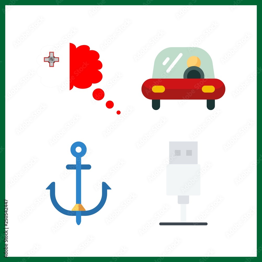 4 port icon. Vector illustration port set. usb cable and malta icons for port works