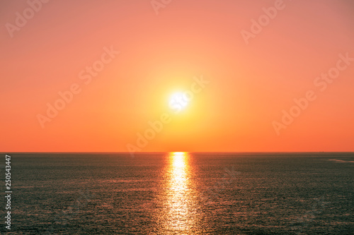 Beautiful light sunset or sunrise over sea scenery nature background