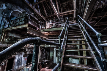 Tableau sur plexiglas Vieux bâtiments abandonnés Basement, utilities and generator room of an abandoned psychiatric hospital (demolished in 2015)  © mandritoiu