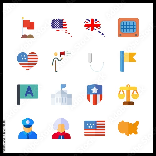 16 government icon. Vector illustration government set. flag and judge icons for government works