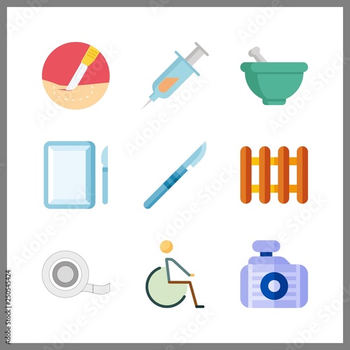 9 therapy icon. Vector illustration therapy set. disable and mortar icons for therapy works