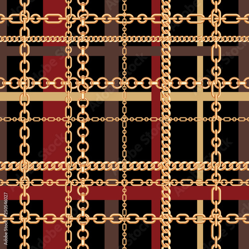 Gold chains tartan seamless pattern. Vector illustration