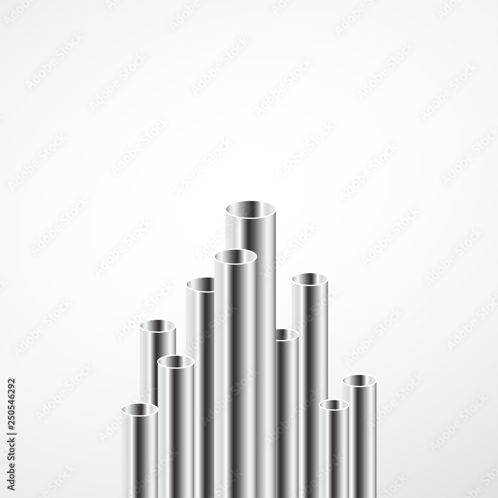 3d Steel Tubes design. Aluminum pipes of isolated on white background for Industrial. Vector illustration 3d Steel Tubes design. Aluminum pipes of isolated on white background for Industrial. Vector illustration