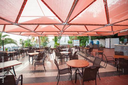 empty resort establishment. institution under the red curtain © SYARGEENKA