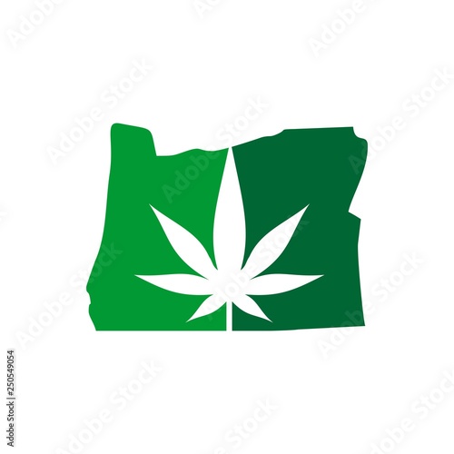 cannabis vector logo. oregon map icon.
