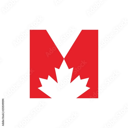 letter M with maple leaf vector logo.