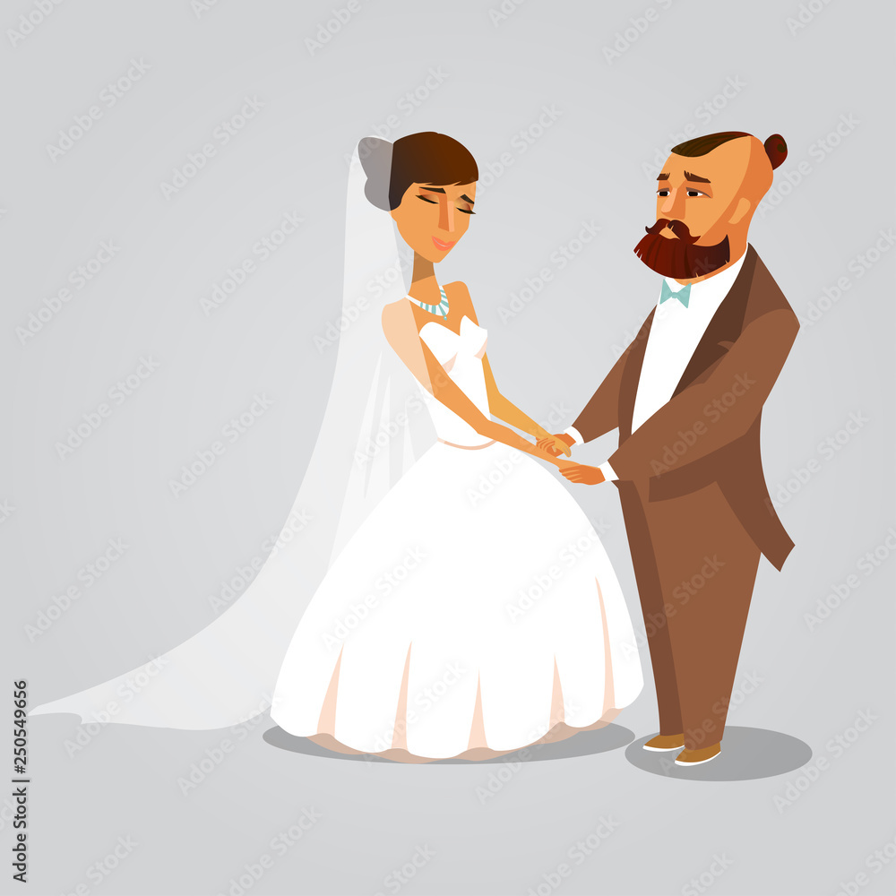 Groom and Bride Romantic Cartoon Illustration Groom and Bride Romantic Cartoon Illustration