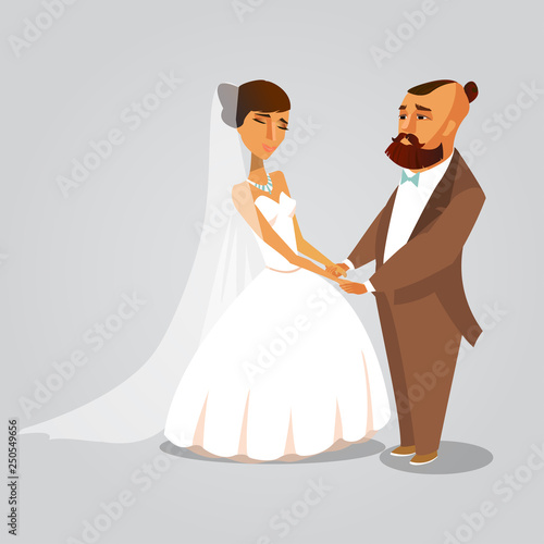 Groom and Bride Romantic Cartoon Illustration