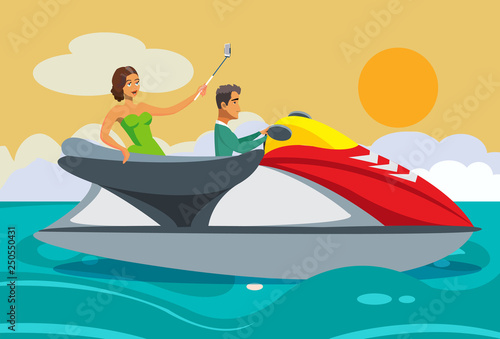 Girl taking Selfie on Vacation Vector Illustration