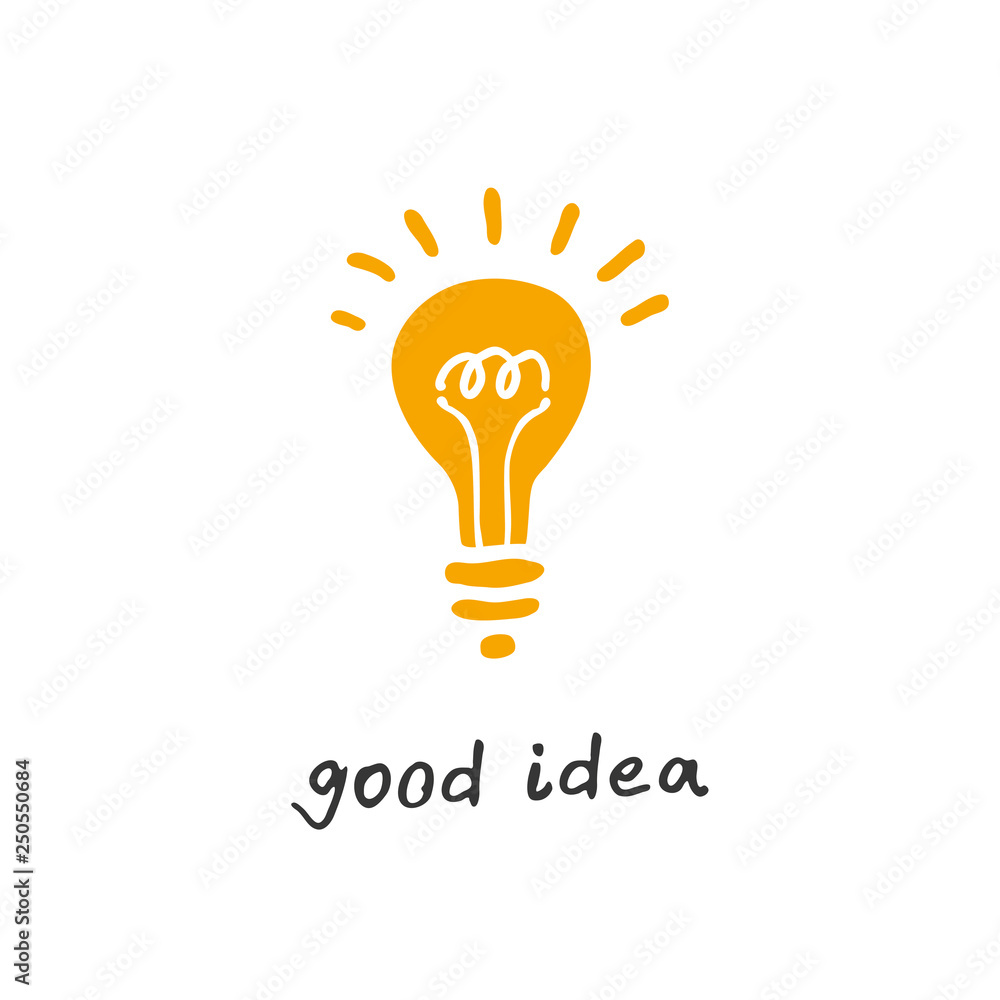 Painted glowing light bulb. Good idea. Vector free hand drawn logo. Can be used for different designs, for example a print on a t-shirt. Painted glowing light bulb. Good idea. Vector free hand drawn logo. Can be used for different designs, for example a print on a t-shirt.