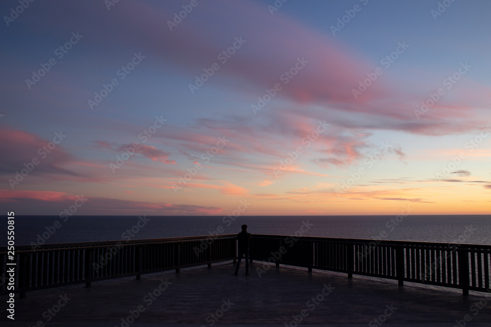 By Myself at Pink and Blue Horizon Sea Sunset Overlook