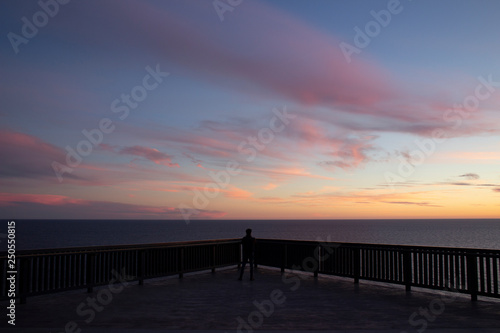 Fototapeta Naklejka Na Ścianę i Meble -  By Myself at Pink and Blue Horizon Sea Sunset Overlook