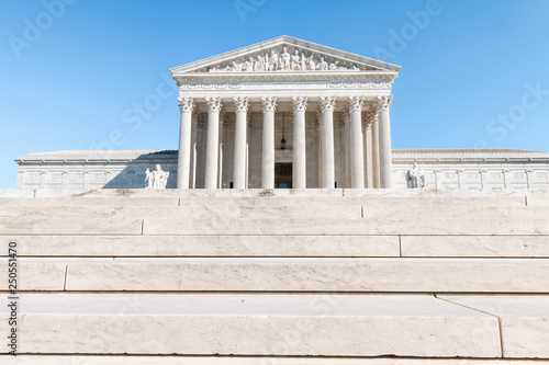 Washington DC, USA steps stairs of Supreme Court marble building architecture on Capital capitol hill with columns pillars