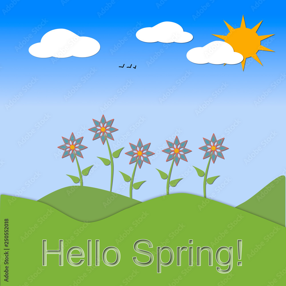 A scene of Spring with text Hello Spring.