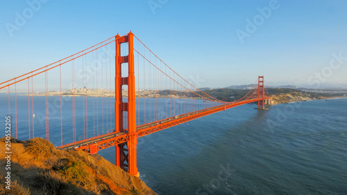 golden gate bridge in san francisco bathed in late afternoon sunshine