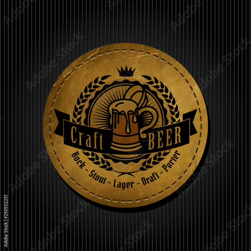 Craft beer brewery logo on round label background
