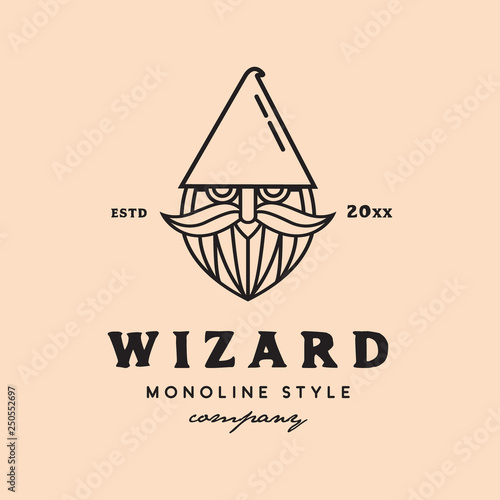 monoline wizard face logo icon vector template