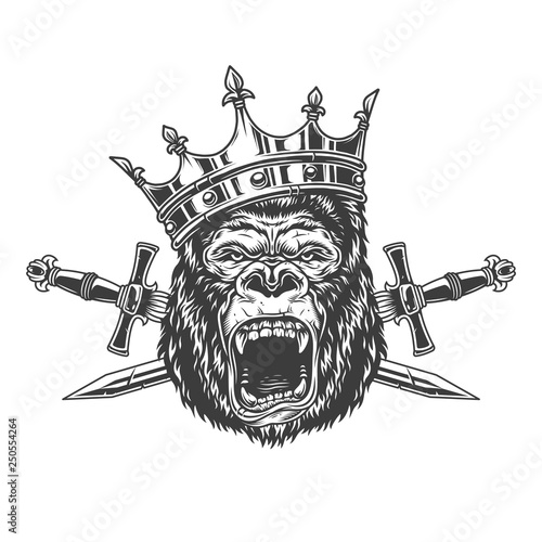 Ferocious gorilla king head in crown