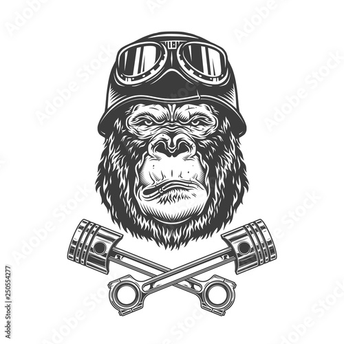 Vintage monochrome serious gorilla head