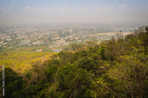 Chiang Mai cityscape view from Doi Suthep hills viewpoint. You can see the 180 degrees of Chiang Mai town under your feet. Chiang Mai is the largest city in northern Thailand.